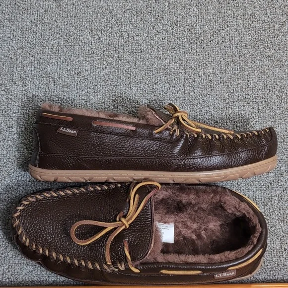 L.L. Bean Wicked Good Moccasins Moosehide Slipper Chocolate Brown Size 11.0 - Picture 7 of 14